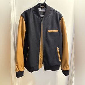 Outclass Attire Navy/Beige Bomber Jacket Size Large New Made in Canada